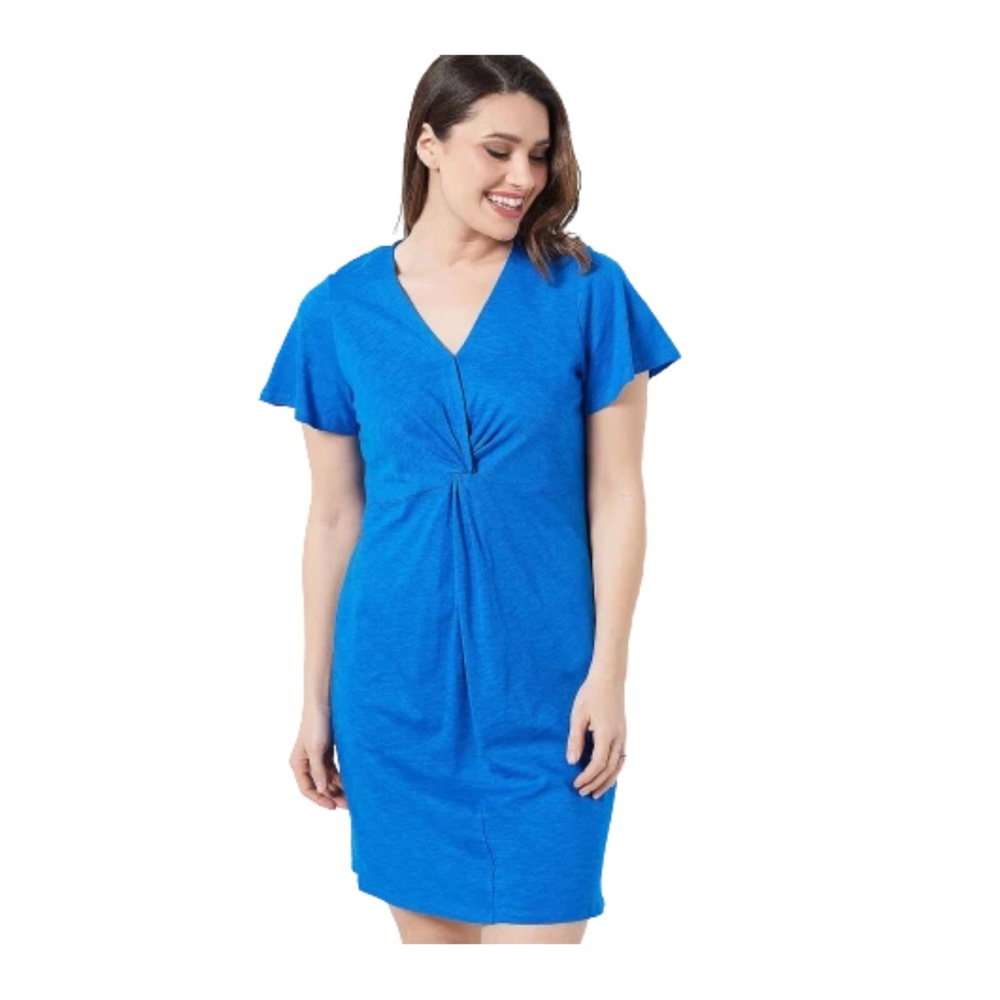 Denim & Co. Beach Twist Front Knit Cover-Up Shirt Sapphire Blue L New